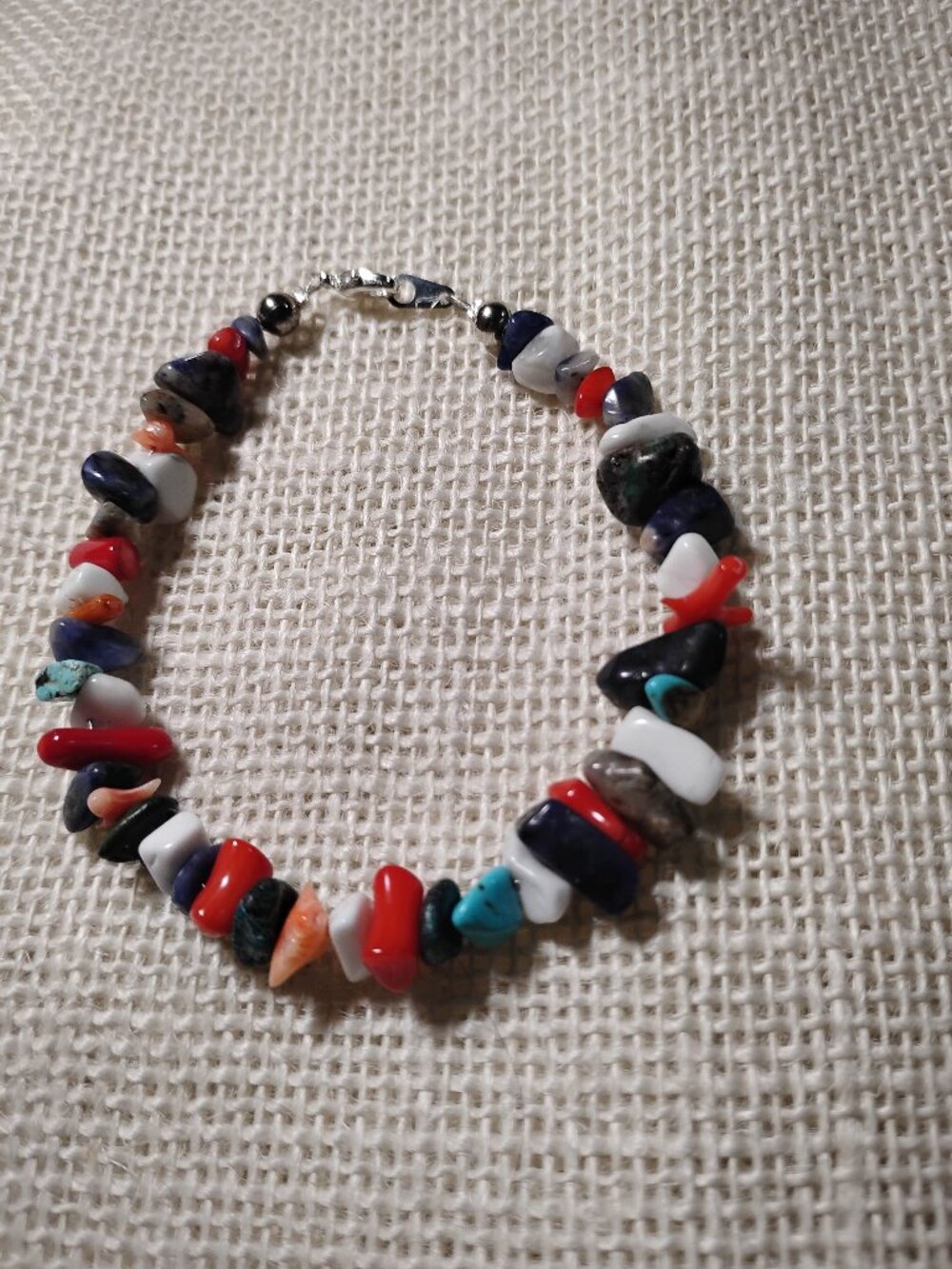 Chunky genuine turquoise coral assorted gemstones bracelet ethnic boho 8 inches